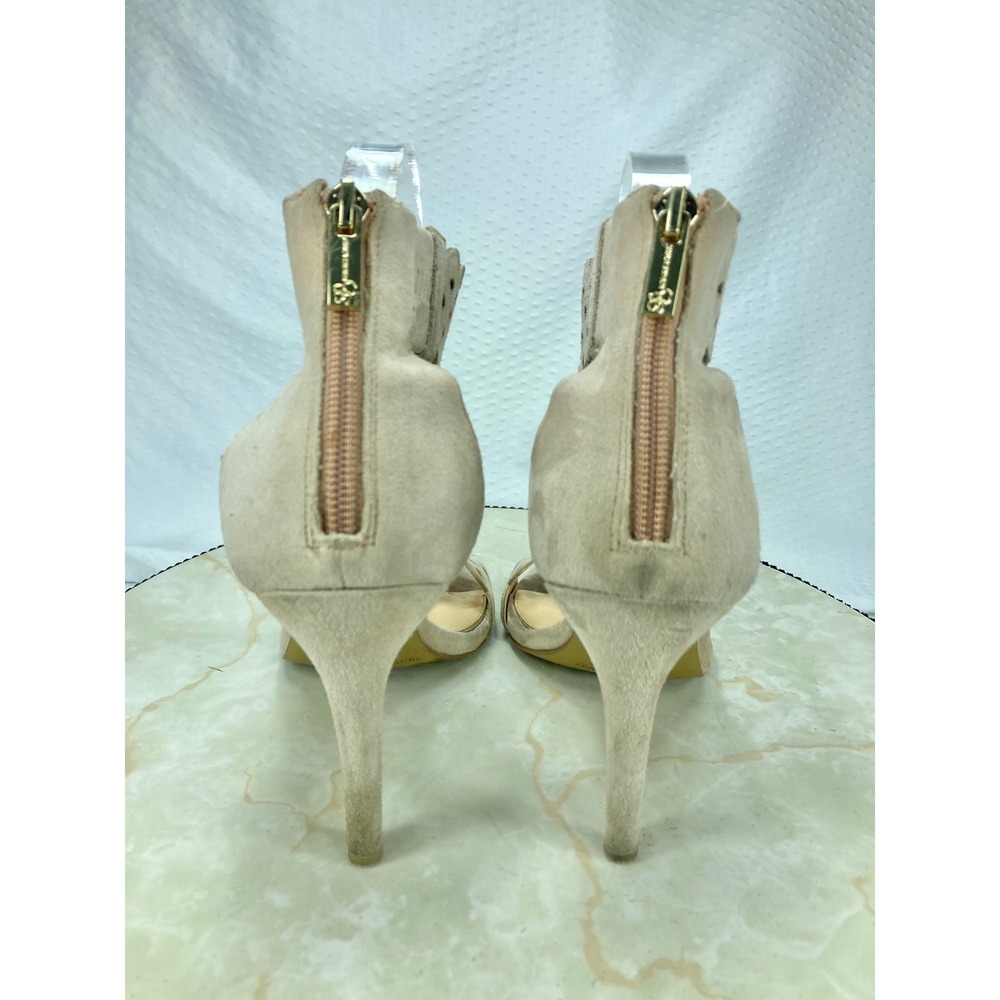 Jessica Simpson Ankle Strap Stiletto Heels Womens 7 Beige Leather Cutout Sandals - Picture 7 of 13